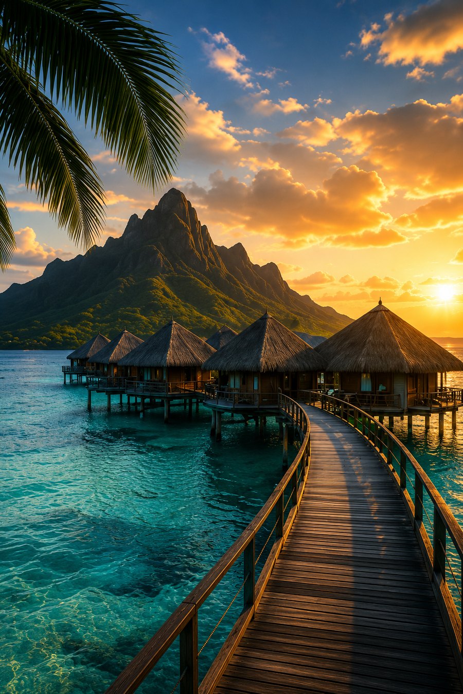Overwater bungalows at a tropical resort at sunset, the kind of property advisors inspect on a FAM trip